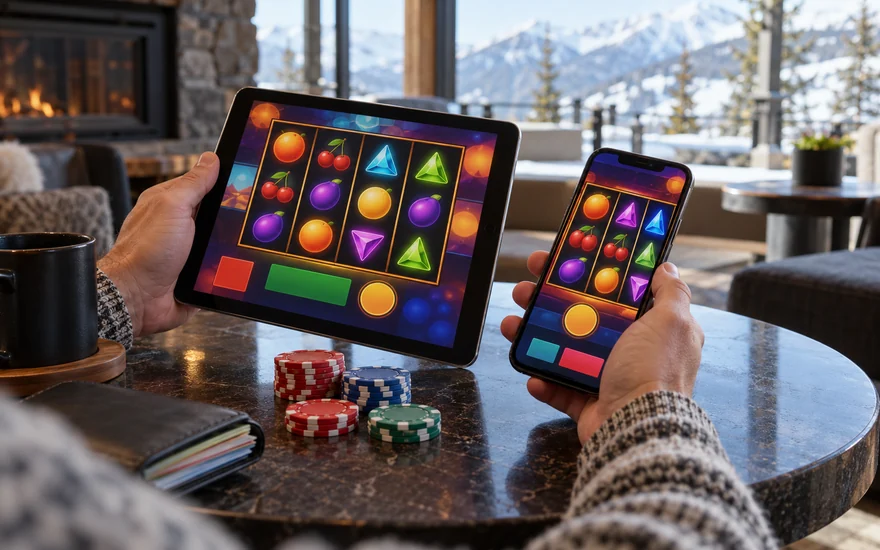 best online casino CA: tablet and phone with casino reels, casino chips