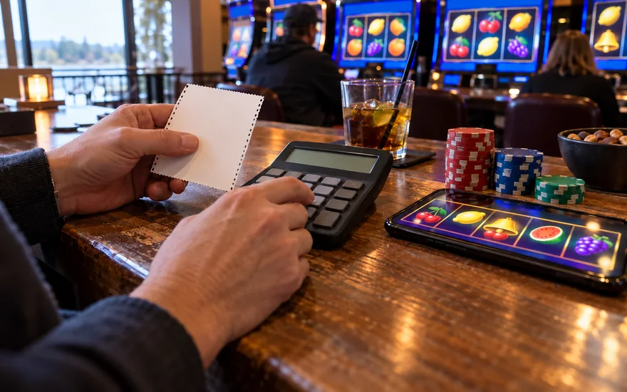 jackpot city casino welcome bonus in Canada with a blank coupon, calculator and casino phone