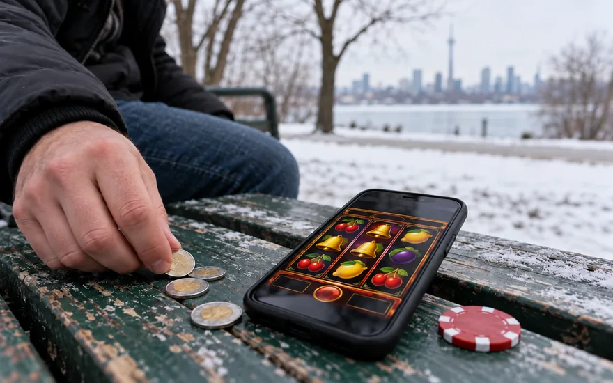 Two-dollar casino comparison with bimetallic coins and a slot phone