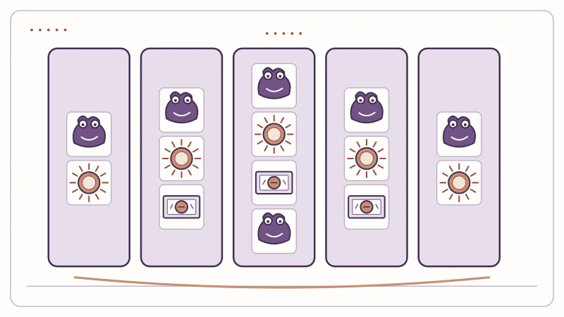 Unequal symbol columns shown in a variable-reel diagram