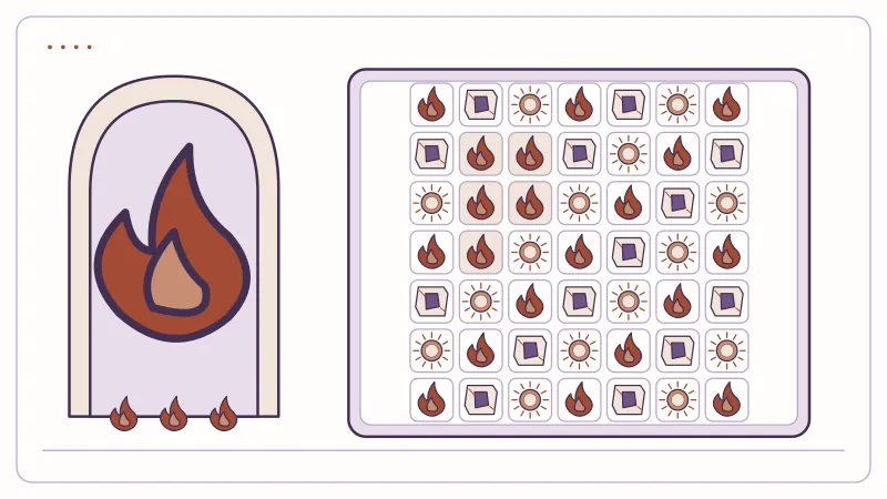 Fire portals surrounding a seven-by-seven symbol grid