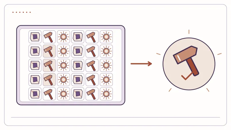 Hammer and symbol-grid diagram with an expanding multiplier marker