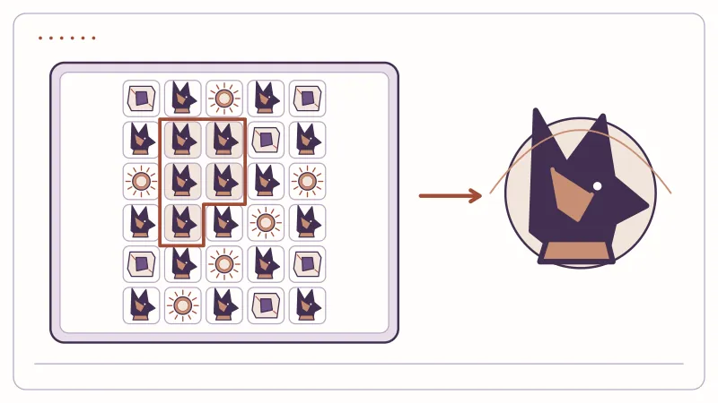 Connected Egyptian symbols enclosed as a slot cluster