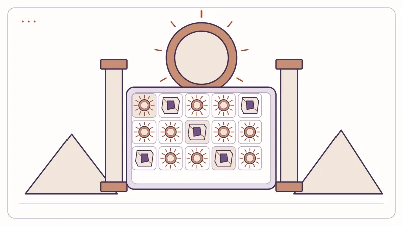 Sun-disc symbols in a grid framed by Egyptian columns