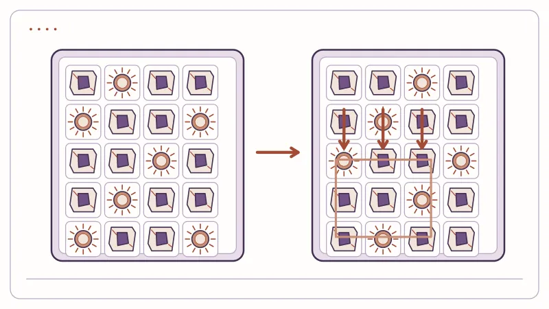 Stone symbols descending after spaces open in the grid
